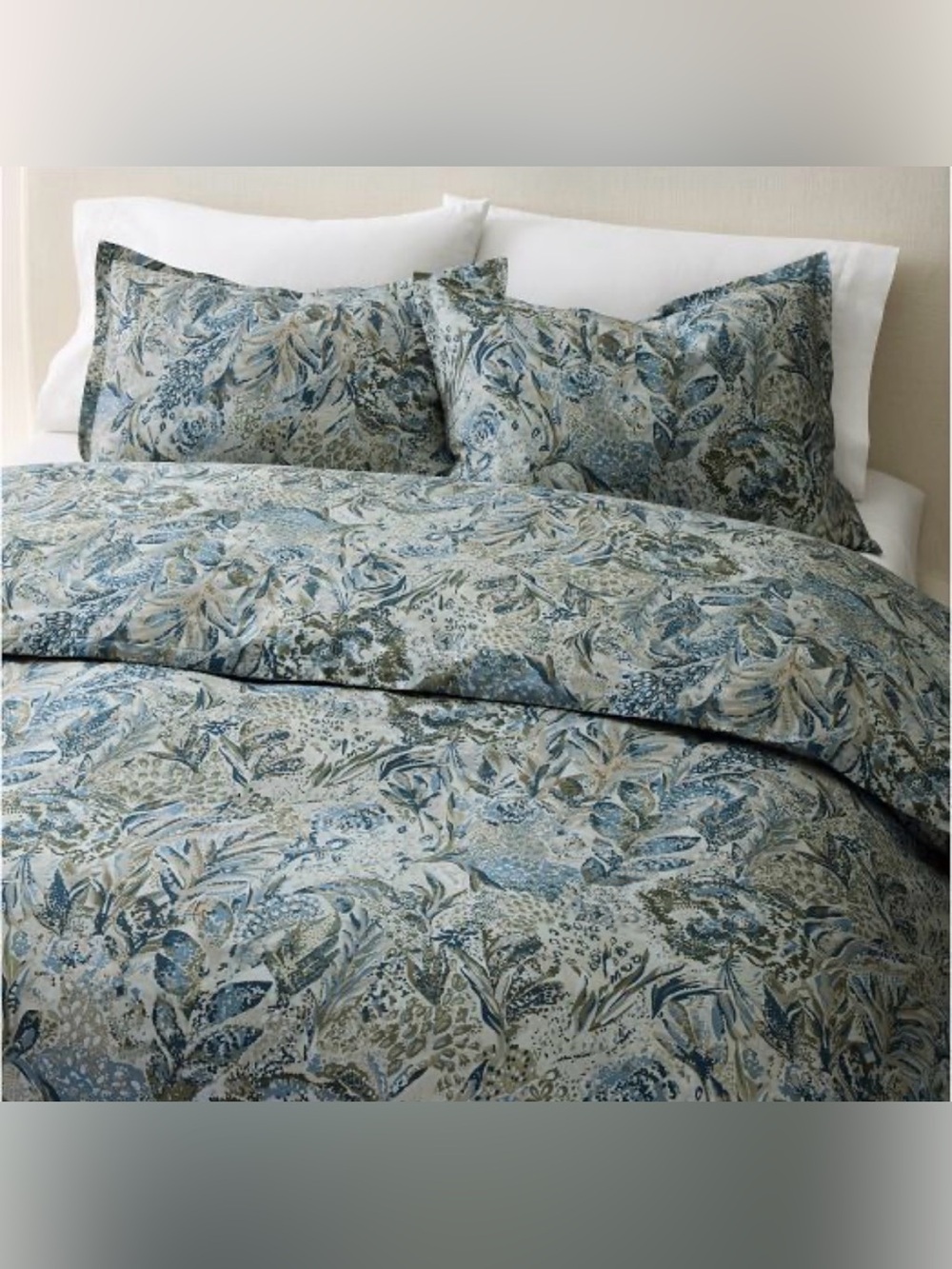 West Elm Adie Botanical Duvet Cover Queen & 2 standard Shams Arctic Blue NWT Set